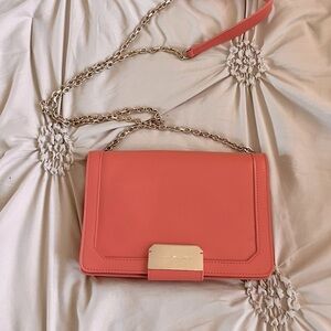 Stuart Weitzman Coral Leather Shoulder Bag Gold Chain Flap Purse